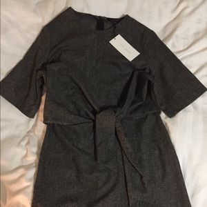 NWT ZARA Gray Front Tie Detailed Midi Dress